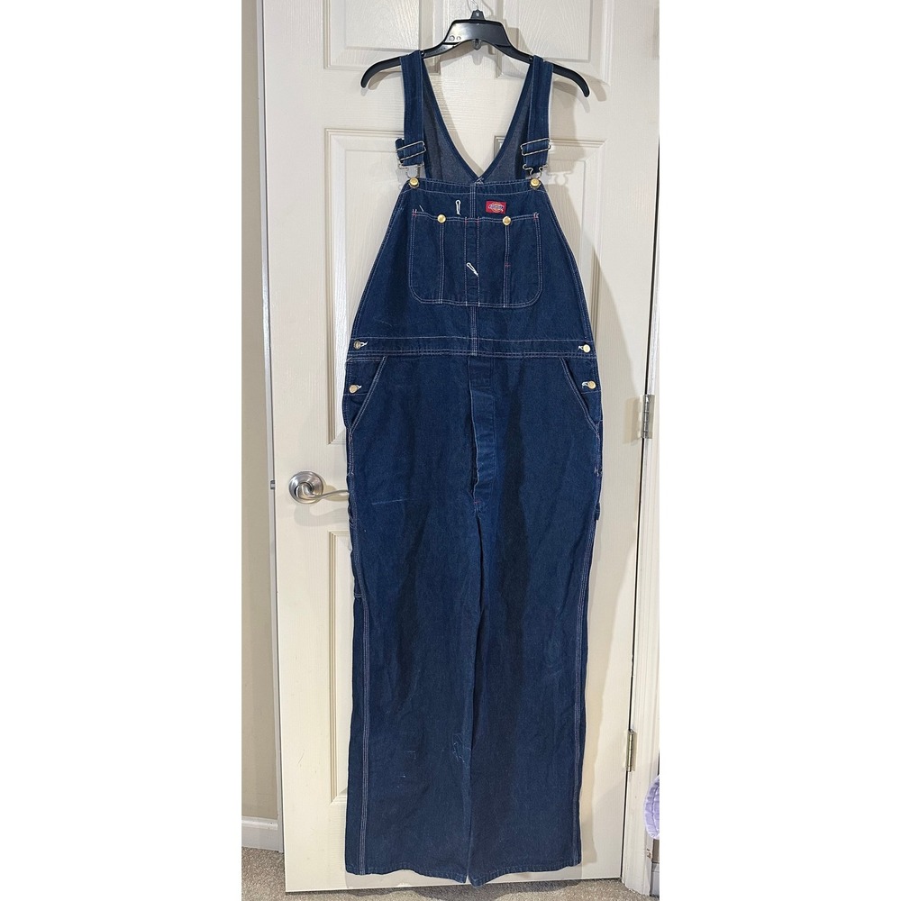 Dickies Mens Indigo Blue Denim Bib Overalls Made in USA 44x32 DS122 Relaxed Fit